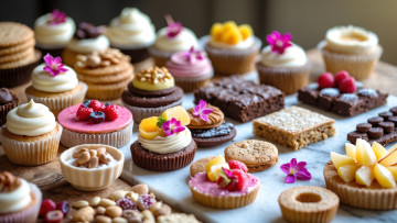 обоя 3д графика, еда-, food, пирожные, ассорти