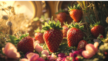 обоя 3д графика, еда-, food, ягоды, клубника