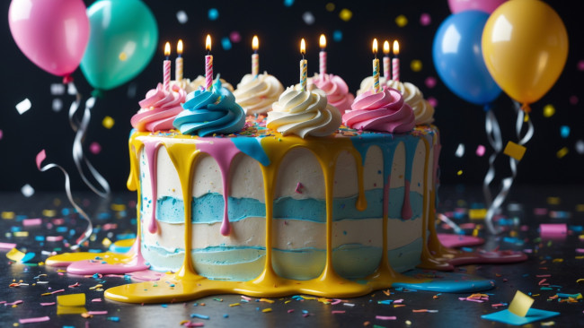 Обои картинки фото 3д графика, праздники , holidays, шарики, торт, свечи