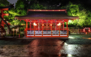 Картинка красный храм лунном лесу города буддистские другие храмы