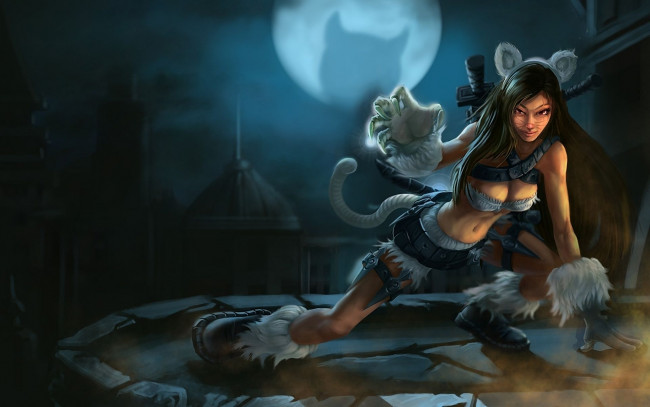 Обои картинки фото league, of, legends, видео, игры, девушка-кошка, katarina