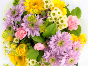 Картинка цветы букеты +композиции герберы гвоздики хризантемы розы