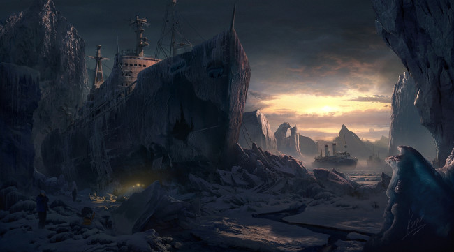 Обои картинки фото фэнтези, иные миры,  иные времена, корабли, льды, торосы, ледоколы
