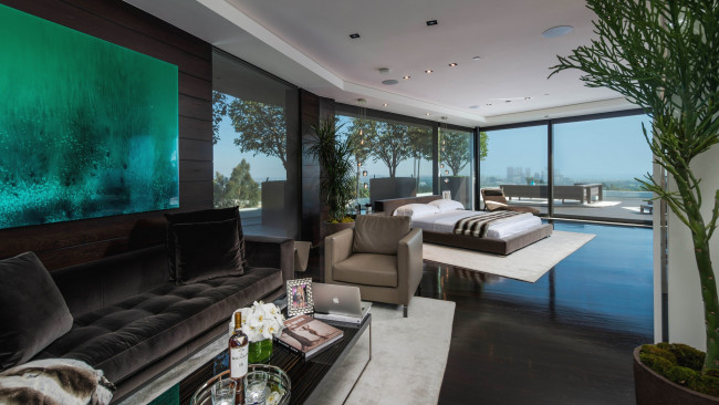 Обои картинки фото интерьер, - другое, аквариум, диван, кровать