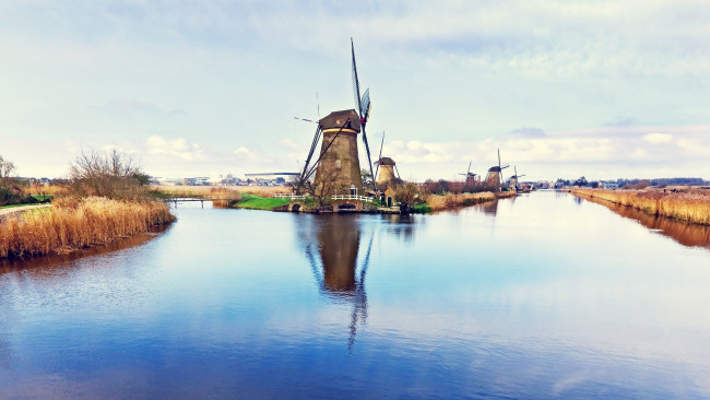 Обои картинки фото разное, мельницы, мельница, река