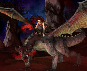 Картинка 3д+графика фантазия+ fantasy девушка взгляд фон дракон