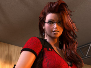 Картинка 3д+графика портрет+ portraits рыжая фон взгляд девушка