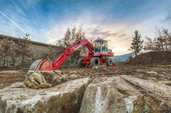 Картинка poclain+75+pb техника экскаваторы экскаратор колесный