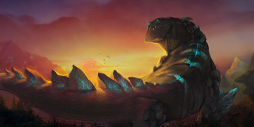 Картинка фэнтези существа монстр чудовище гигант ящер горы