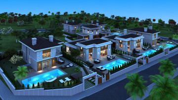 Картинка 3д+графика архитектура+ architecture дома особняк ночь