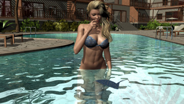 Картинка 3д+графика люди+ people бассейн фон взгляд девушка