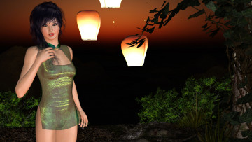 Картинка 3д+графика люди+ people девушка взгляд фон фонари