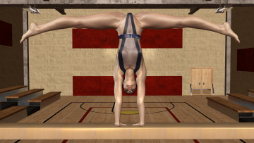 Картинка 3д+графика люди+ people гимнастика рыжая девушка фон взгляд