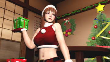 Картинка 3д+графика праздники+ holidays елка подарки фон взгляд девушка