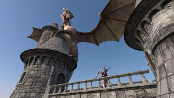 Картинка 3д+графика существа+ creatures дракон замок