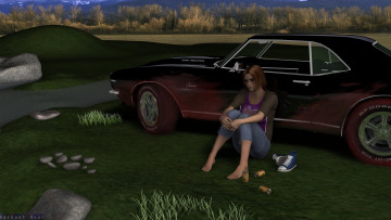 Картинка автомобили 3d+car&girl автомобиль фон девушка взгляд