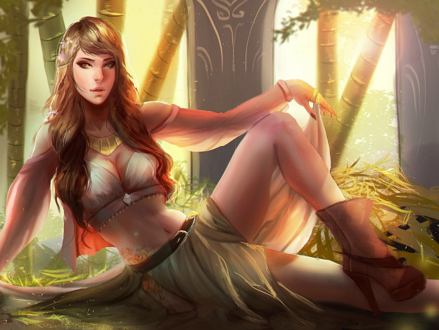 Обои картинки фото фэнтези, девушки, janina, девушка, платье, поза, каблуки, туфли, красавица, ноги