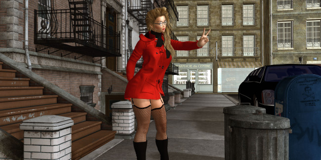 Обои картинки фото 3д графика, люди , people, очки, улица, фон, взгляд, девушка