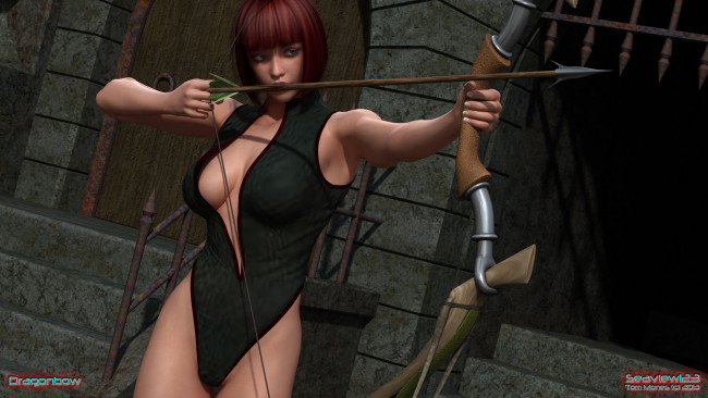 Обои картинки фото 3д графика, фантазия , fantasy, девушка, взгляд, фон, лук