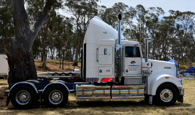 Обои картинки фото kenworth, автомобили, kenworth , выставка, улица, седельный, тягач, грузовик, тяжелый