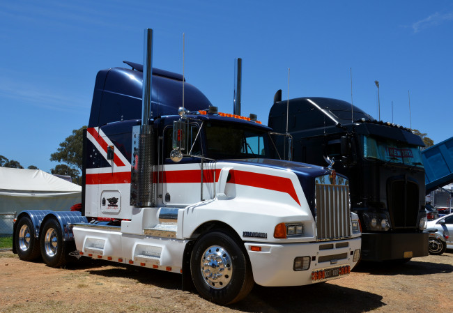 Обои картинки фото t600 kenworth, автомобили, kenworth , выставка, улица, тяжелый, грузовик, седельный, тягач
