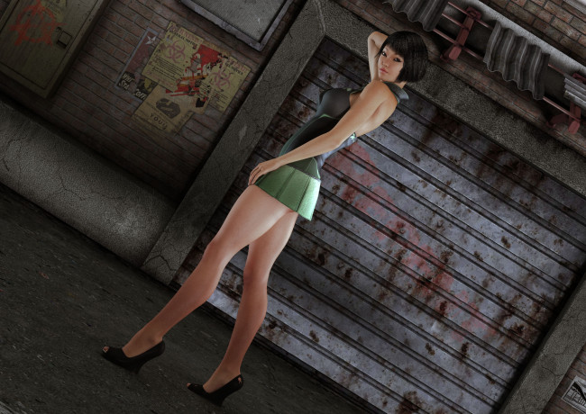 Обои картинки фото 3д графика, люди , people, улица, фон, взгляд, девушка