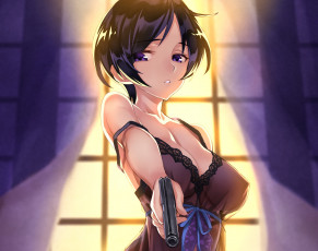 Картинка аниме оружие +техника +технологии пистолет девушка