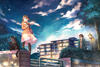 Картинка аниме город +улицы +здания фон взгляд девушка