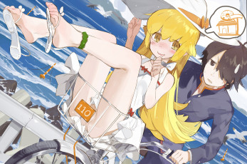 Картинка аниме bakemonogatari девочка парень