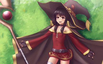 Картинка аниме kono+subarashii+sekai+ni+shukufuku+wo девушка взгляд фон