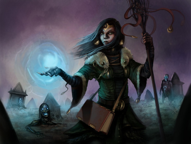 Обои картинки фото фэнтези, маги,  волшебники, взгляд, фон, девушка, зомби