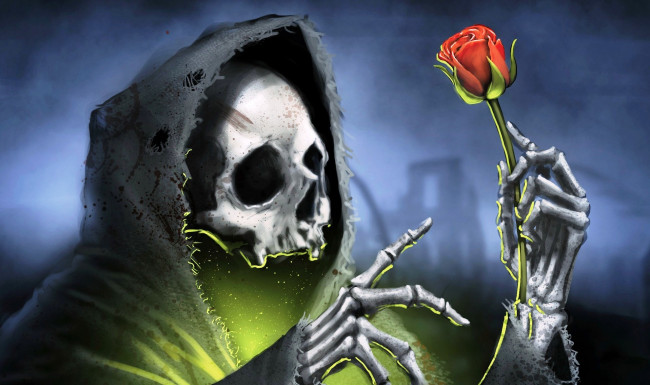Обои картинки фото фэнтези, нежить, цветок, свет, балахон, смерть, роза