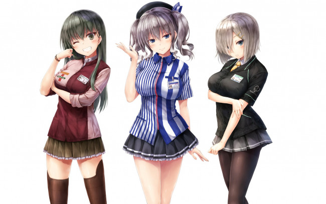 Обои картинки фото аниме, kantai collection, взгляд, девушки, фон