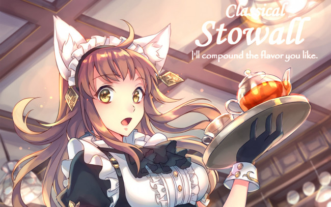 Обои картинки фото аниме, животные,  существа, девушка, взгляд, фон