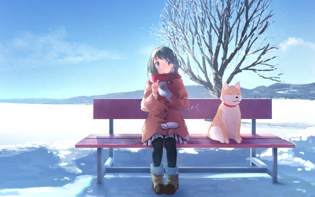 Обои картинки фото аниме, животные,  существа, девушка, взгляд, фон