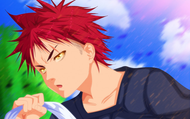 Обои картинки фото shokugeki no soma, аниме, взгляд, парень, фон
