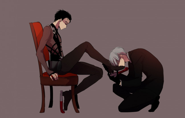 Обои картинки фото аниме, yuri on ice, victor, nikiforov, katsuki, yuuri