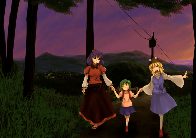 Обои картинки фото аниме, touhou, фон, взгляд, девушки