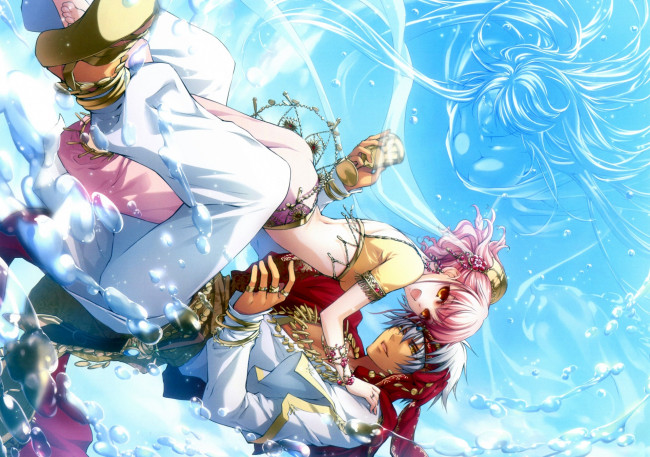 Обои картинки фото аниме, wand of fortune, вода, парень, девушка, двое