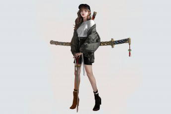 Картинка аниме оружие +техника +технологии девушка