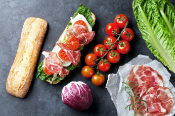 Картинка еда бутерброды +гамбургеры +канапе помидор ветчина бутерброд томаты