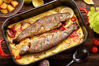 Картинка еда рыбные+блюда +с+морепродуктами форель