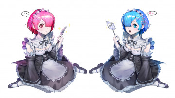 Картинка аниме re +zero+kara+hajimeru+isekai+seikatsu девушки взгляд фон