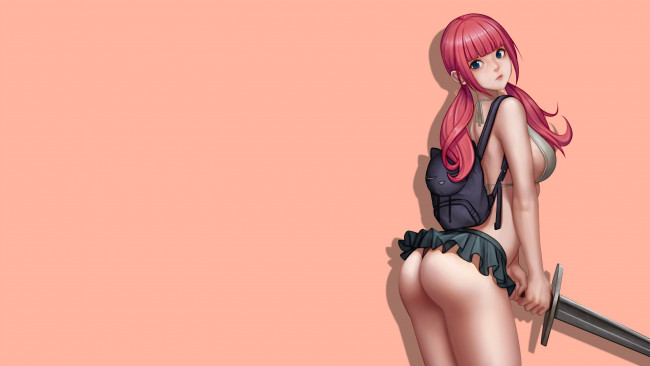 Обои картинки фото аниме, оружие,  техника,  технологии, девушка, фон, взгляд