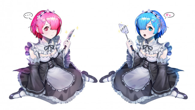 Обои картинки фото аниме, re,  zero kara hajimeru isekai seikatsu, девушки, взгляд, фон