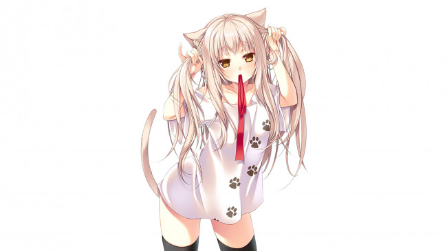 Обои картинки фото аниме, животные,  существа, фон, взгляд, девушка