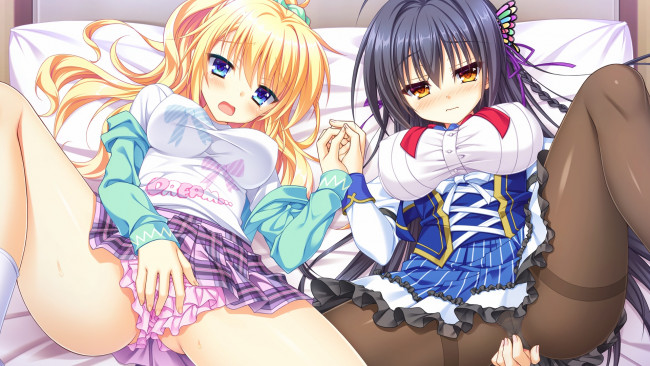 Обои картинки фото kin`iro loveriche, аниме, unknown,  другое , фон, девушки, взгляд