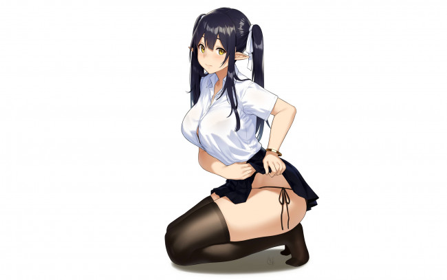 Обои картинки фото аниме, животные,  существа, девушка, взгляд, фон