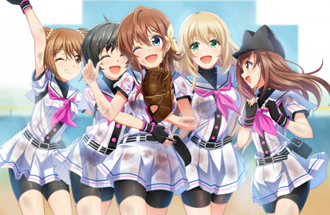 Обои картинки фото аниме, idolm@ster, фон, взгляд, девушки