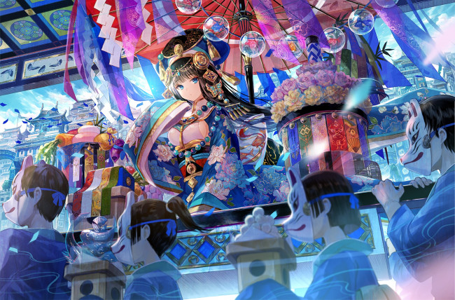 Обои картинки фото аниме, unknown,  другое , фон, девушка, взгляд